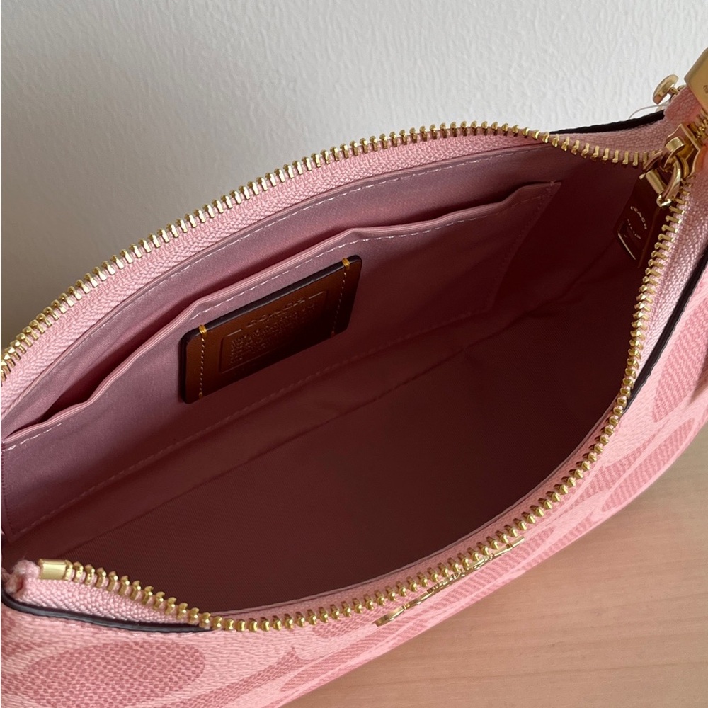 Coach Pink Signature Canvas Mini Shoulder Bag with Gold Chain - Picture 3 of 9